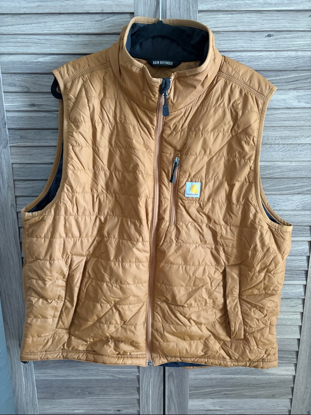 Carhartt Men's Quilted Puffer Vest in Tan with Black Collar